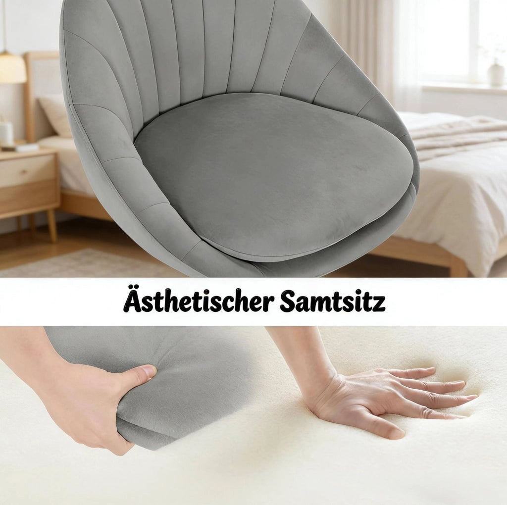 Sedia da ufficio ergonomica in velluto grigio chiaro, regolabile e girevole