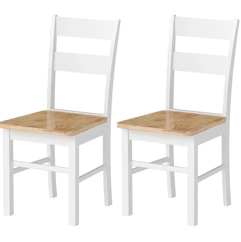 Set da 2 Sedie da Cucina in Legno di Caucciù con Schienale a Doghe Curvo, Bianco