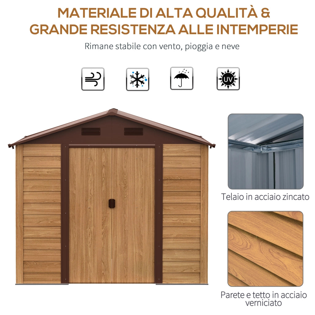 Easycomfort Casetta da Giardino in Lamira Porta Attrezzi con Porte Scorrevoli, Effetto Legno, 152x235.7x208.7cm