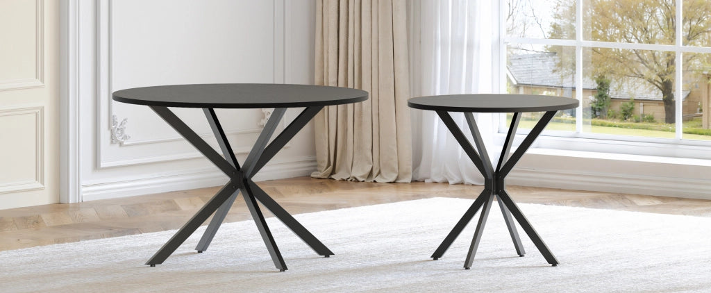 Tavolo rotondo 120 cm con gambe a X in acciaio nero per cucina, sala da pranzo o home office