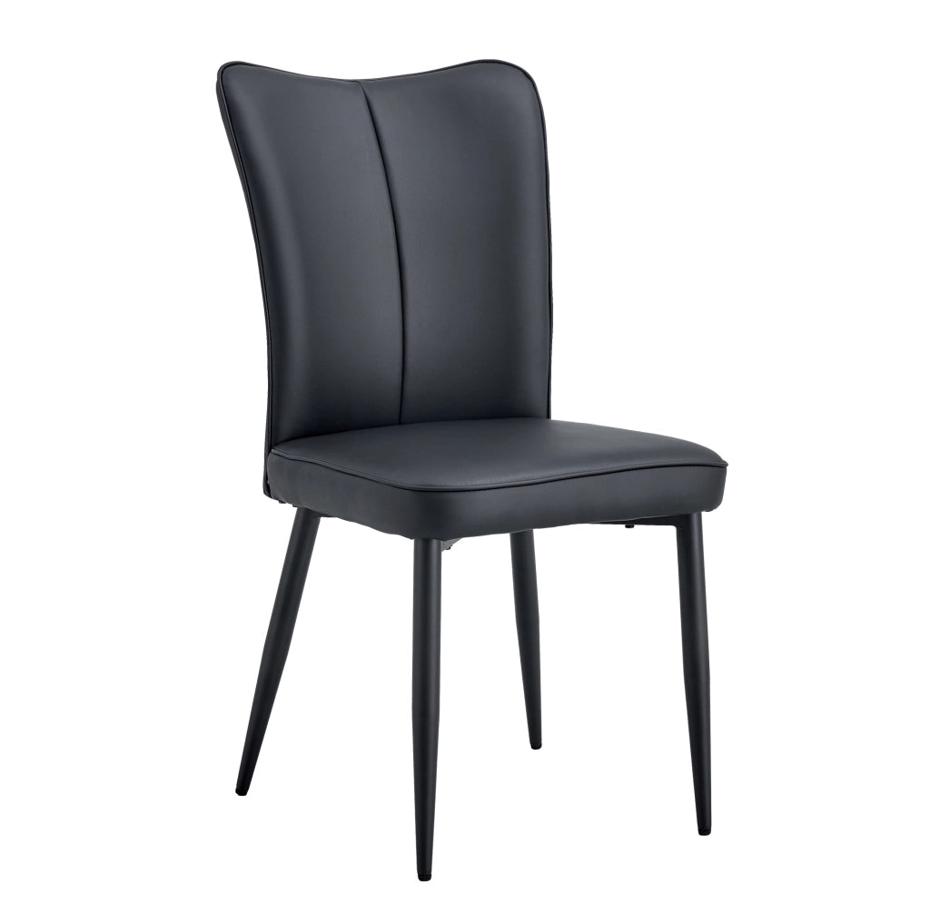 Set 2 sedie da pranzo in similpelle PU nera con gambe in metallo HOMVRA