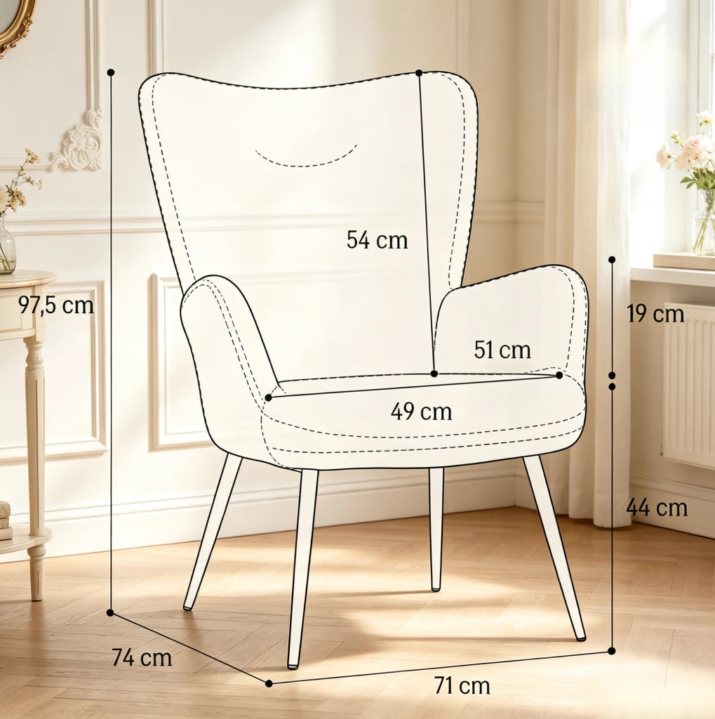 Poltrona lounge moderna grigia con schienale alto e braccioli integrati, 71x74x97,5 cm