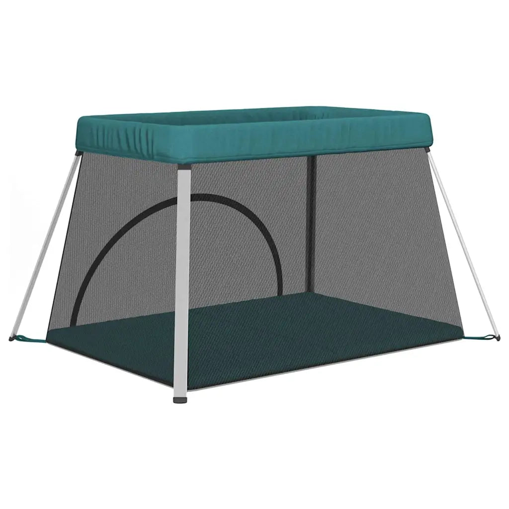 Box per Bambini con Materasso Verde Tessuto di Lino 10306