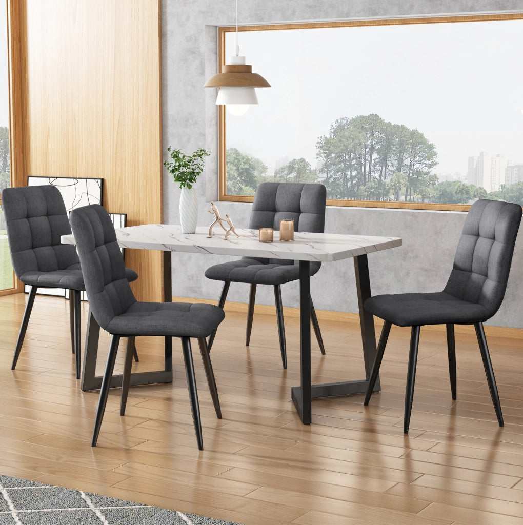 Set tavolo da pranzo rettangolare 117x68 cm con 4 sedie imbottite grigie