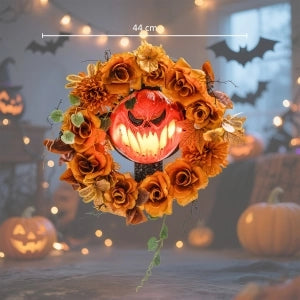 Ghirlanda Halloween da appendere con zucca, 44 LED arancione, 44 × 9 × 44 cm per porta e finestra