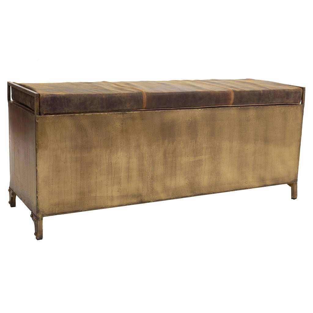 Sgabello in metallo e pelle marrone 120x40x51h