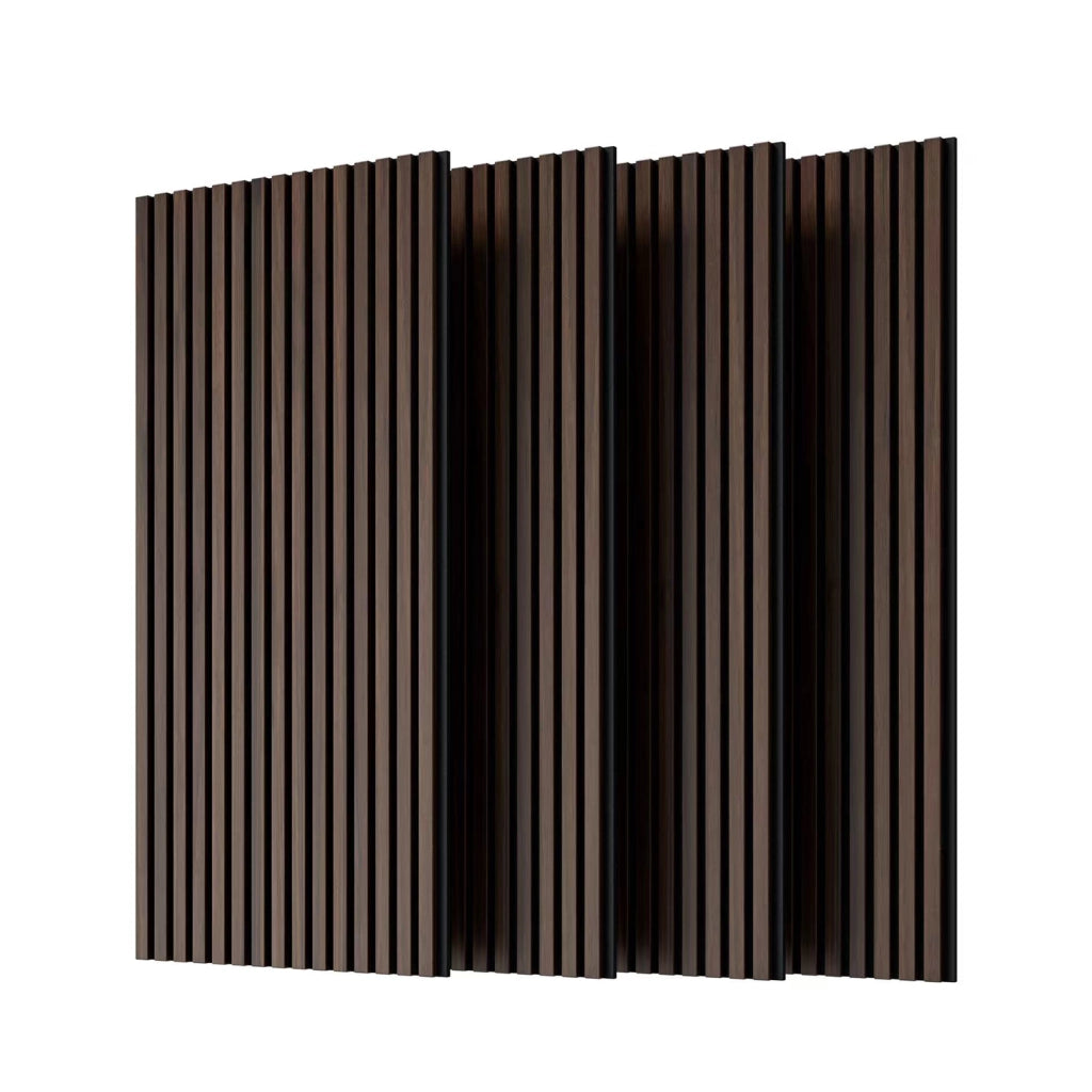 Pannello acustico a doghe 3D 4 pezzi in MDF e fibra di poliestere color noce per pareti e soffitti 120 × 60 cm