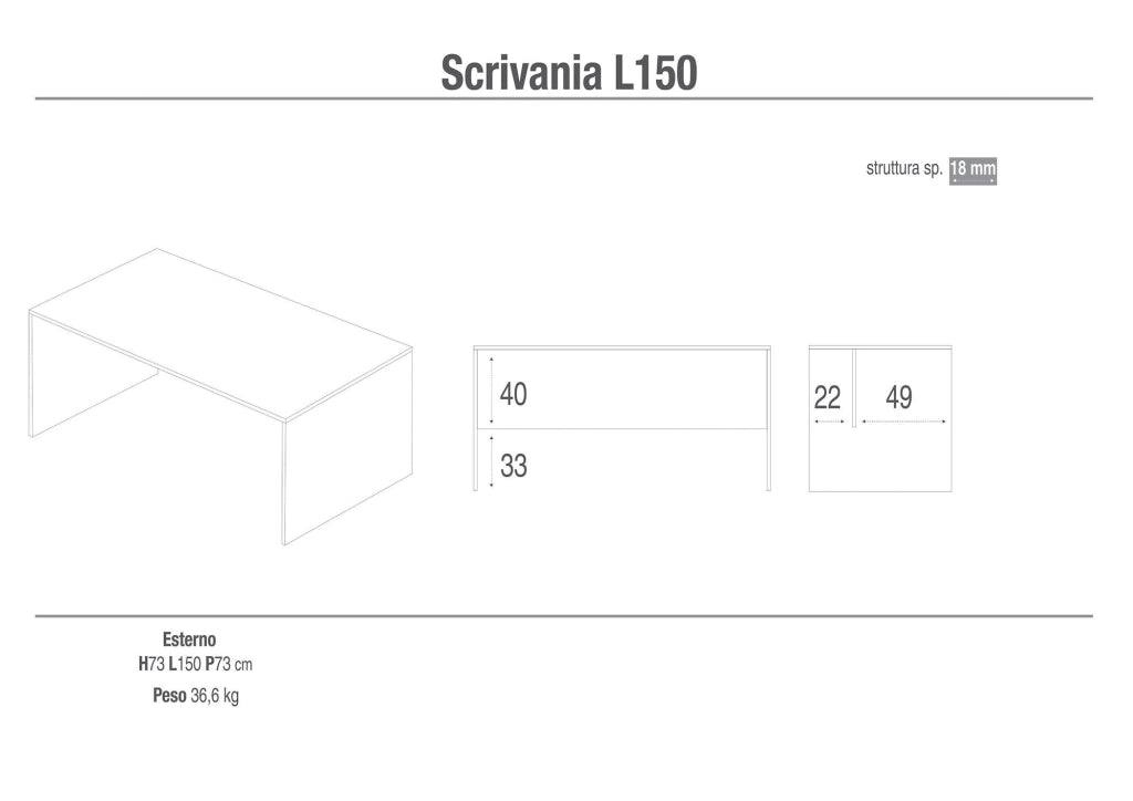 Scrivania 150x73x73 cm Olmo Chiaro
