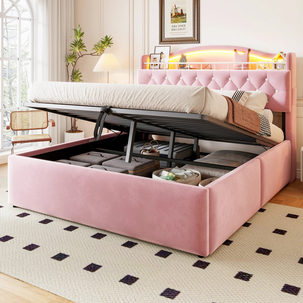 letto imbottito tessuto rosa 140 x 200 cm