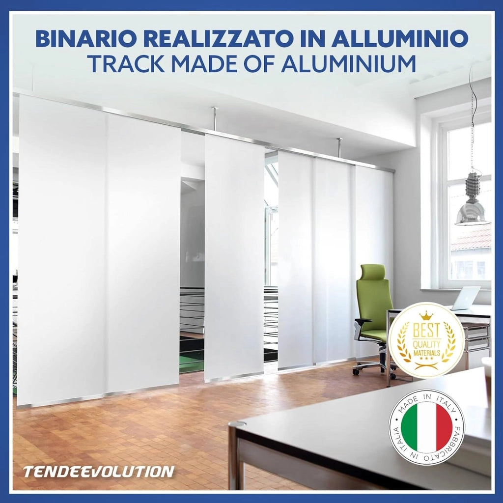 Bastone per Tende A Pannello Comando a Corda Apertura a destra, Binario a 4 vie con portapannelli da 65 CM, Attacco Parete Lunghezza 240 CM