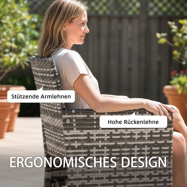 Set di 2 Sedie da Giardino in Polyrattan Grigio con Cuscini Rimovibili e Struttura in Acciaio