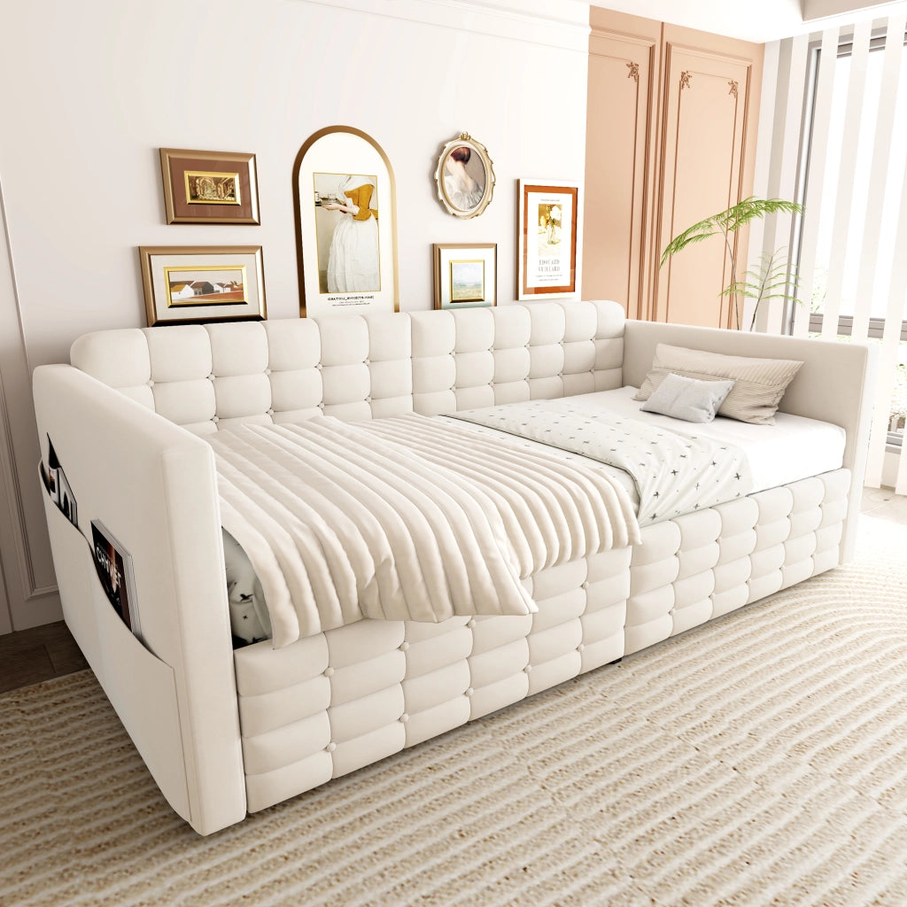 letto imbottito velluto beige 90 x 190 cm