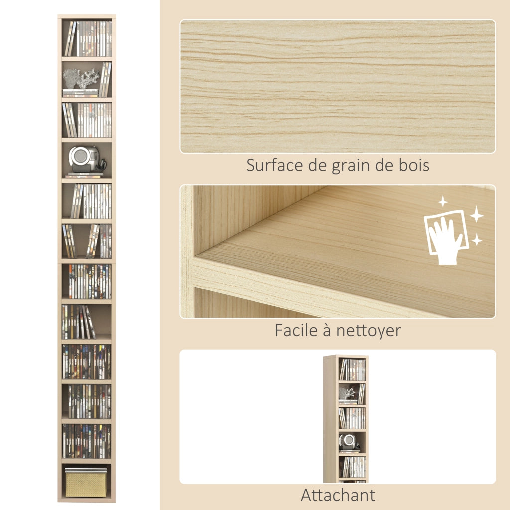 Libreria per CD e DVD con 12 scomparti ¨C Minimal ¨C 21x20x175 cm legno naturale
