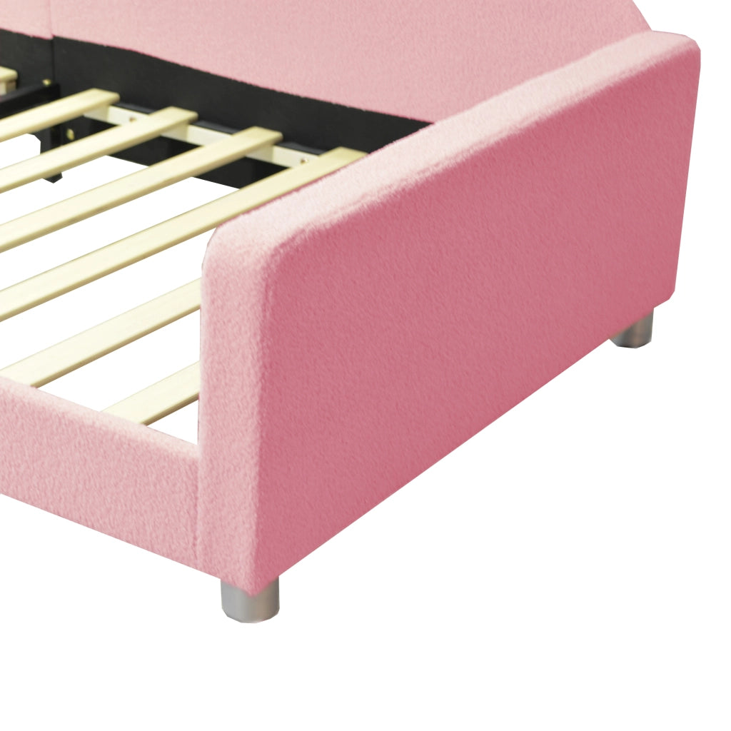 Letto per bambini imbottito rosa con schienale e braccioli struttura a doghe in legno portata 120 kg