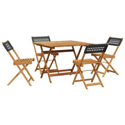 Set da Pranzo per Giardino 5pz | Set Salotto da Giardino Nero Polyrattan e Legno Massello