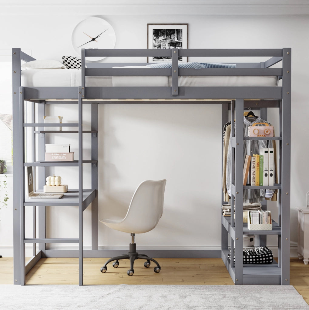 Letto a soppalco multifunzione con scrivania e spazio contenitivo