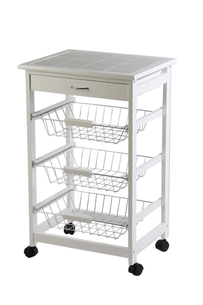 Carrello da Cucina in Legno Bianco 3 Cestelli Tosini C002S