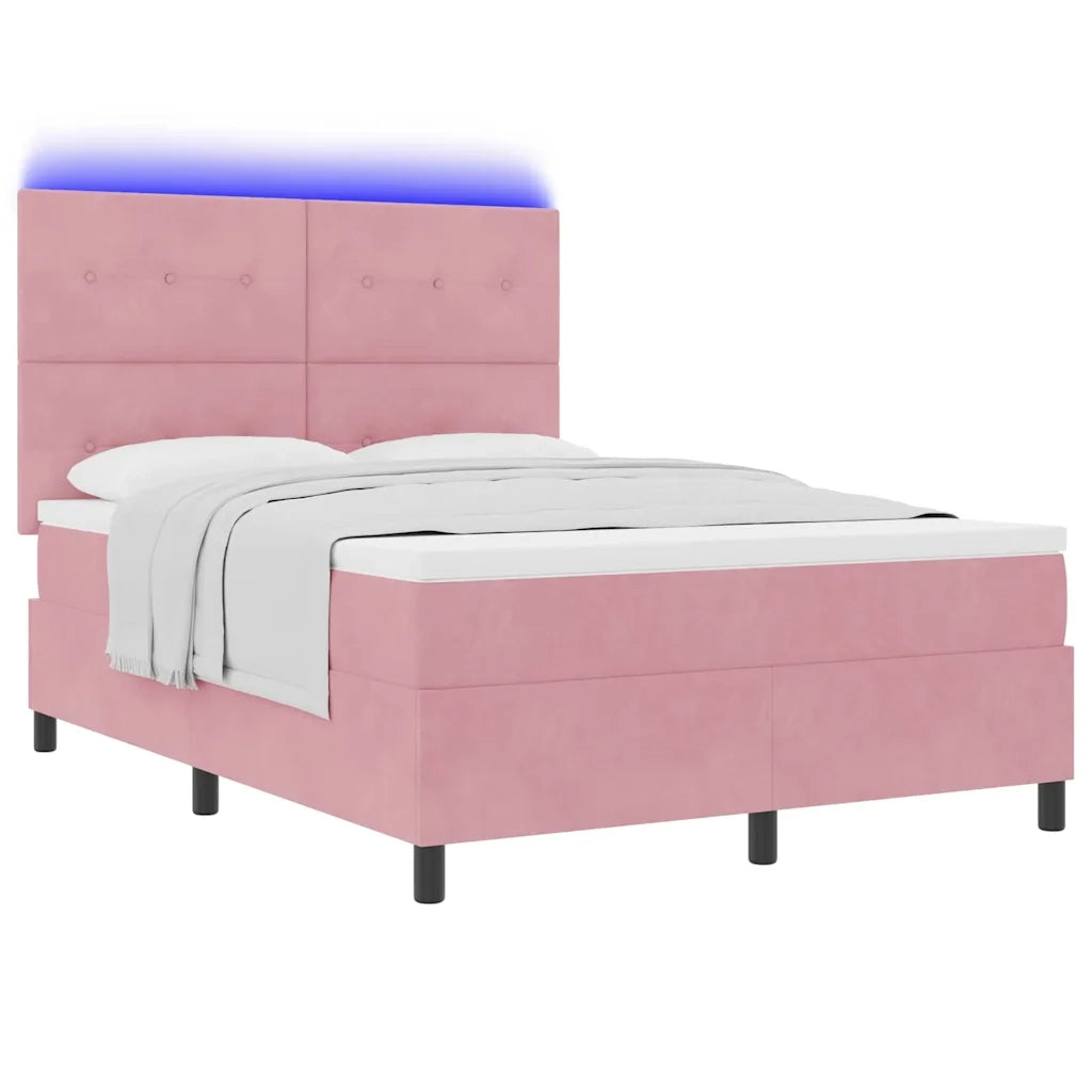 Letto a Sorgente LED con materasso Rosa 140 x 200 cm Tessuto