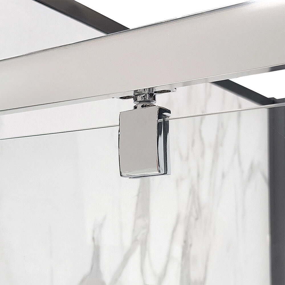Box doccia angolare 90x80 con porta battente in vetro temperato trasparente e profili cromo Ted