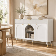 Credenza ULEVR 140x40x85,5 cm con 4 ante in acrilico trasparente e 3 cassetti, bianca