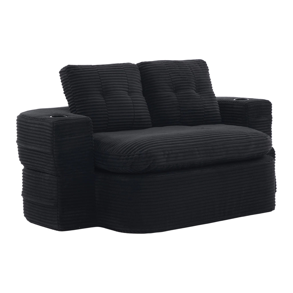 Poltrona letto 2 in 1 con braccioli rimovibili; portabevande e tasche laterali; velluto a coste nero