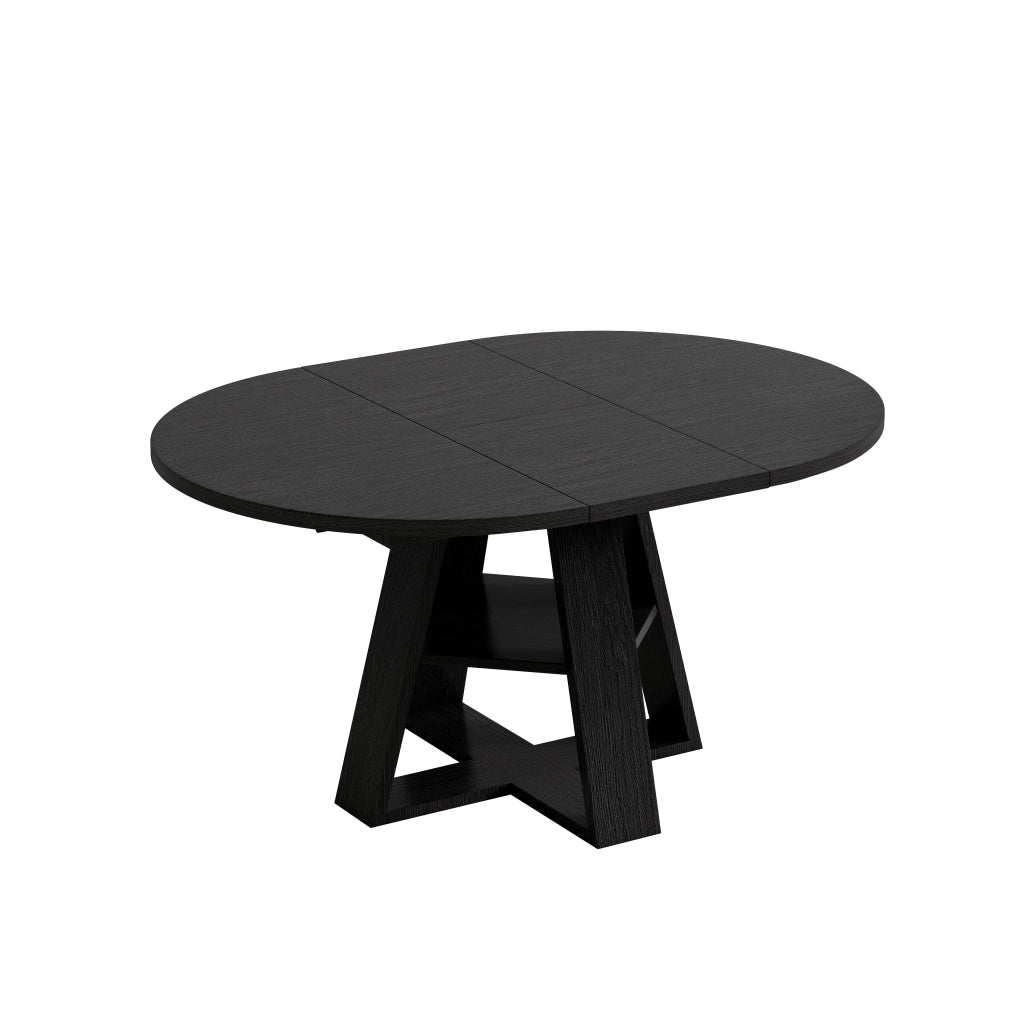 Tavolo da Pranzo Rotondo/Ovale Allungabile Ø110/150x110 cm con Ripiano LEMONMAX; 4-6 Posti; Allunga Integrata; Effetto Legno Nero