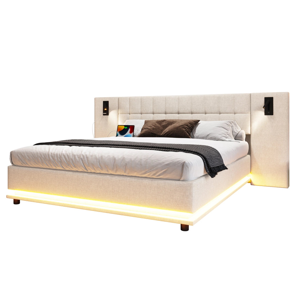Letto matrimoniale 180x200 cm con LED, spot e USB