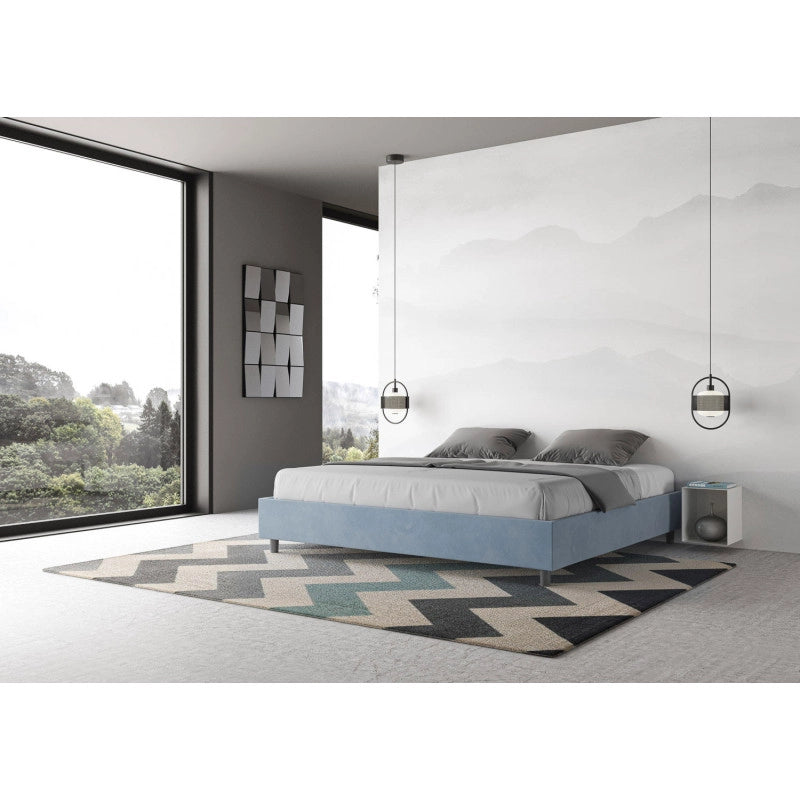 Letto imbottito Matrimoniale 180x210 cm Azelia - Con rete,Microfibra,Azzurro