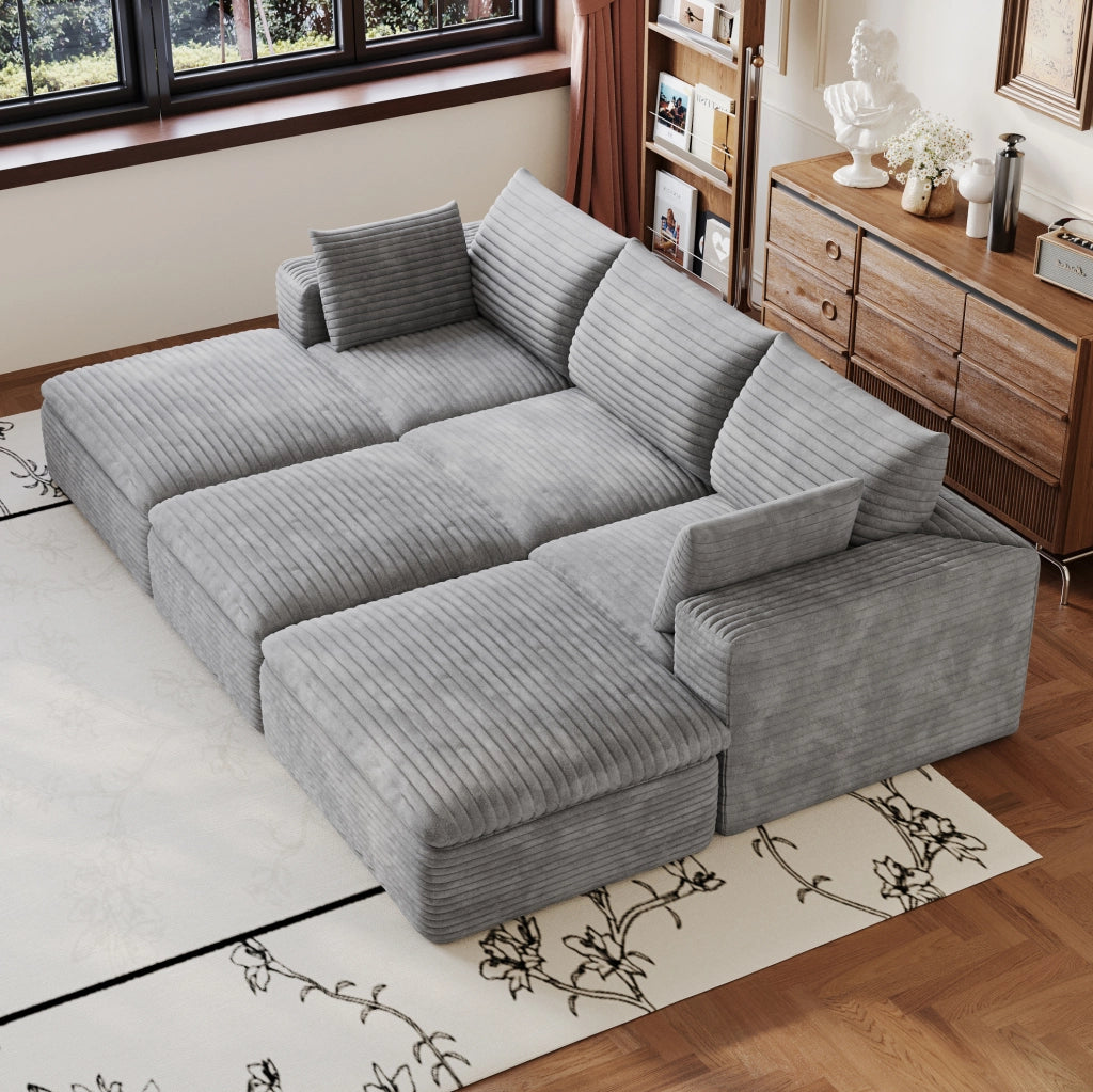 Divano Cloud 260 cm in tessuto di velluto a coste grigio scuro con imbottitura sfoderabile e design a doppio strato