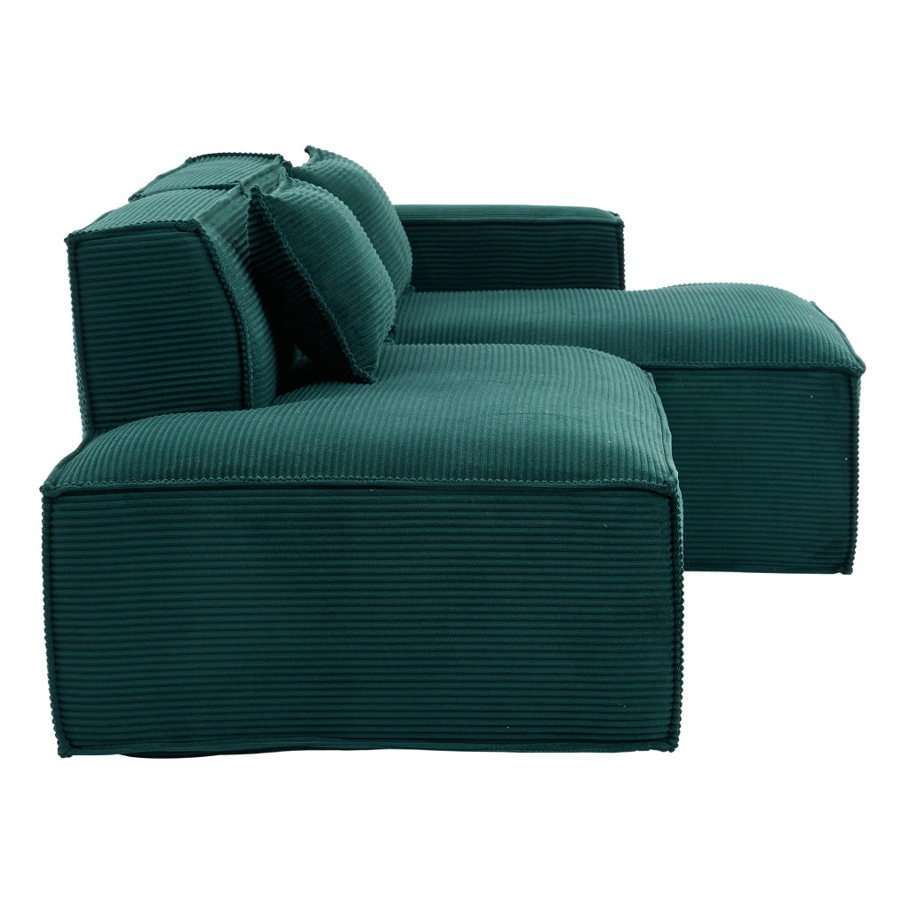 Divano ULEVR 235x129x70 cm imbottito in poliestere verde retr¨° con 2 cuscini