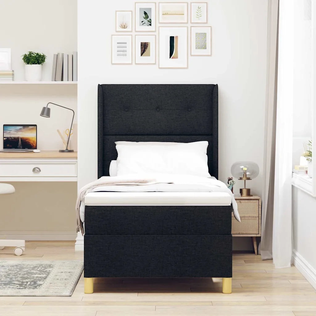Letto a molle con materasso Nero 140 x 190 cm Tessuto