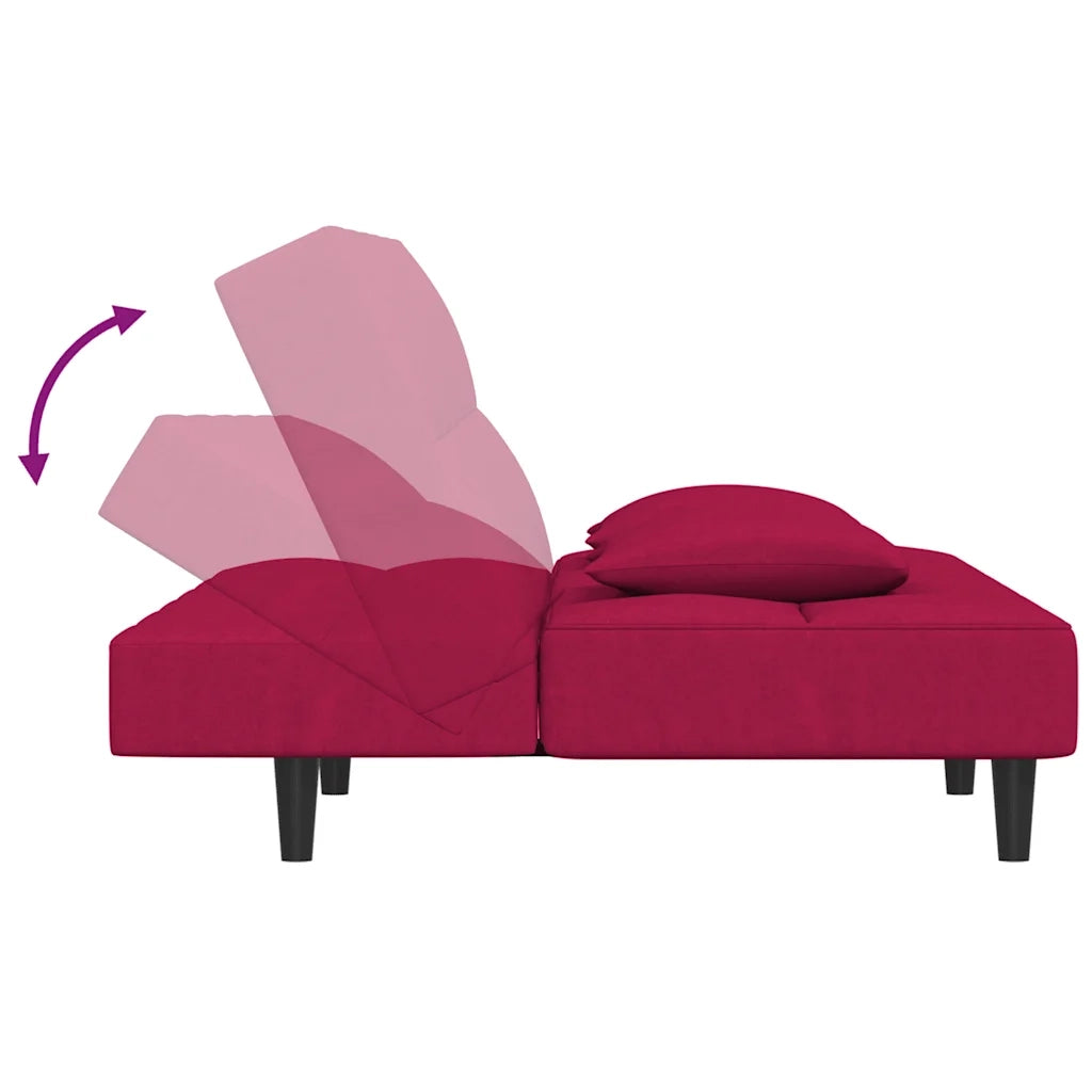 Divano letto | Sof¨¤ letto | Letto singolo a 2 Posti con 2 Cuscini Rosso Vino in Velluto