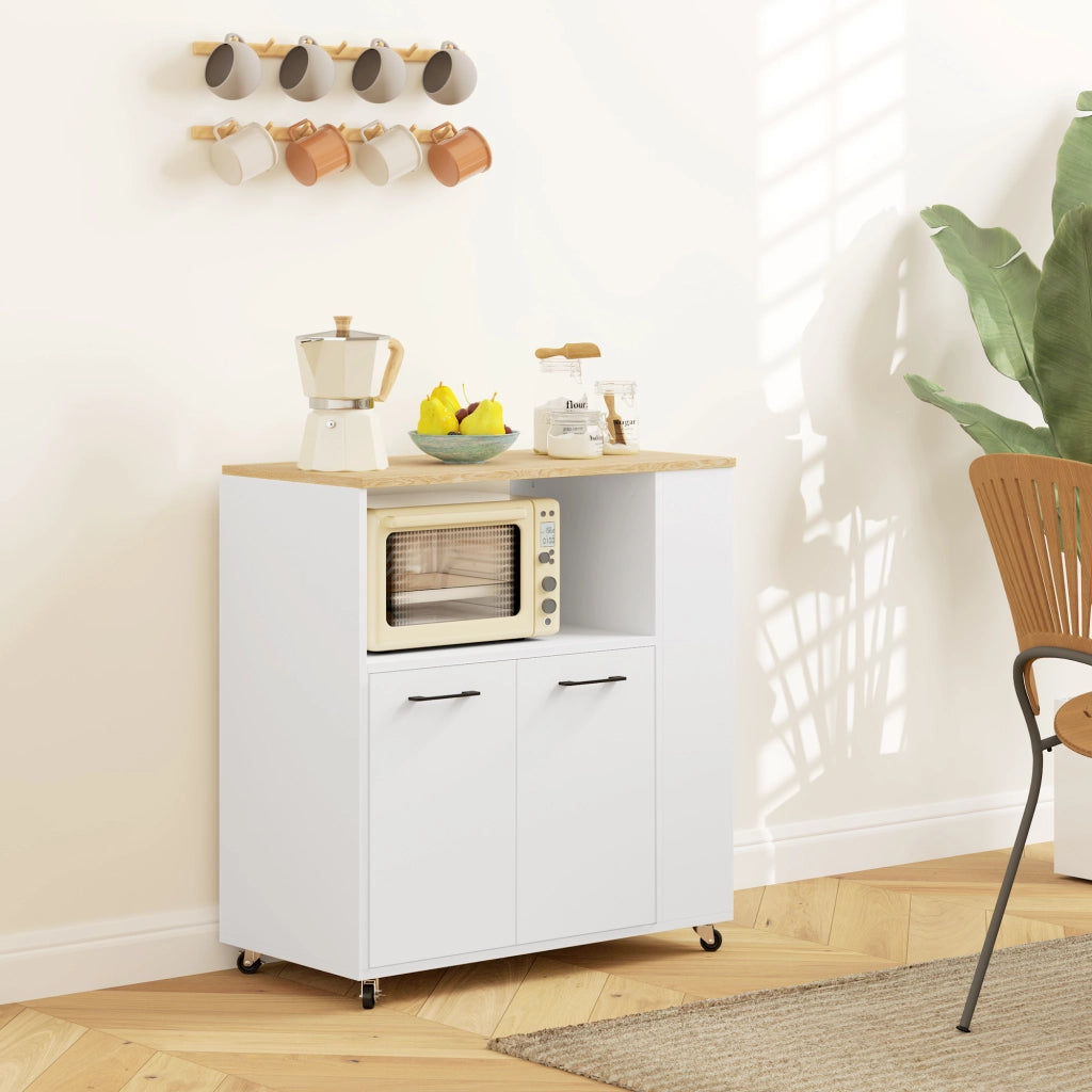 Carrello Cucina in Legno con Armadietto e Ripiano ¨C Minimal ¨C Rovere e Bianco 75x40x80.5