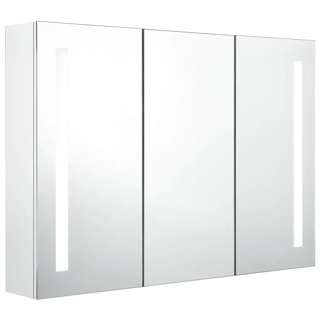 Armadietto Bagno con Specchio e LED Bianco Lucido 89x14x62 cm
