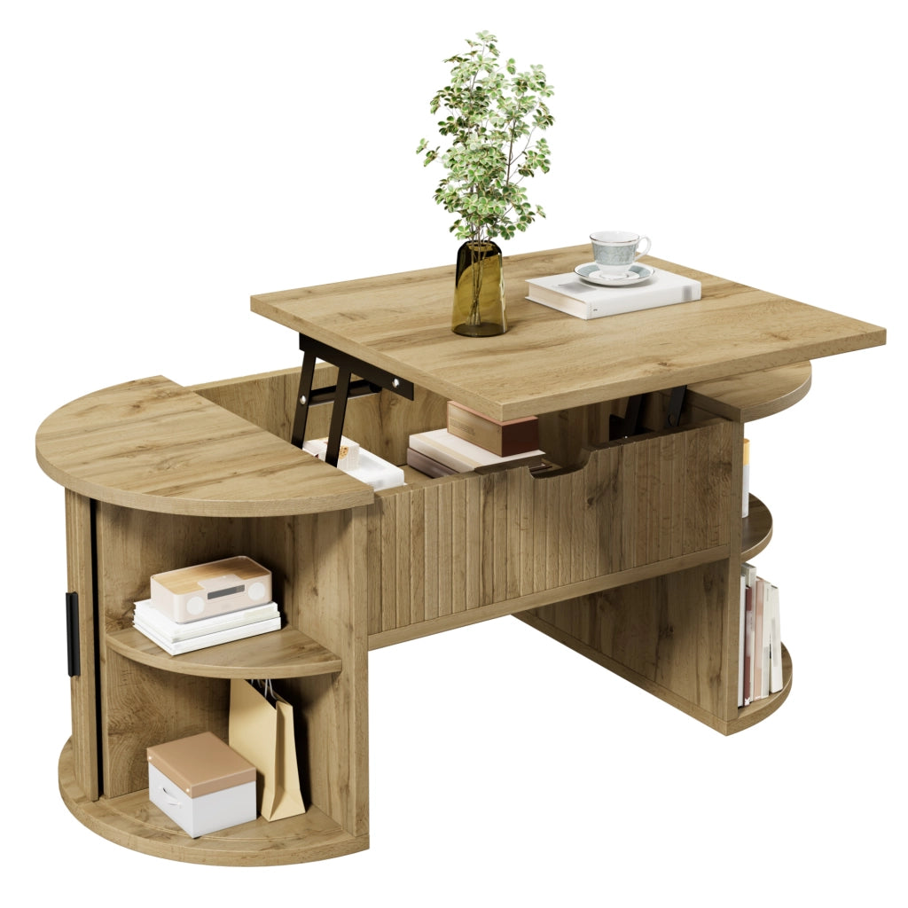 Tavolino da caffè sollevabile ovale 100 x 50 x 40;5 cm in MDF effetto rovere