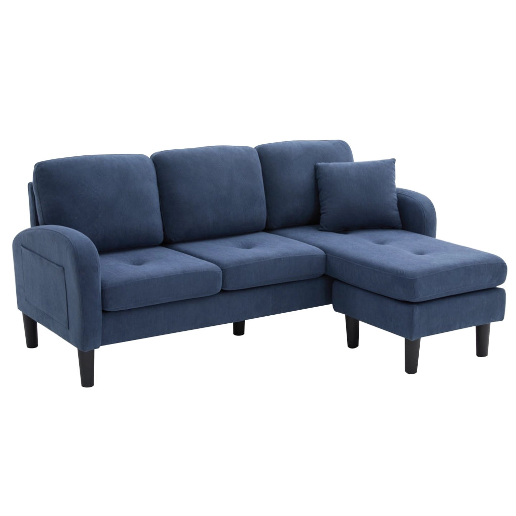 Divano angolare modulare blu, 3 posti, con chaise longue