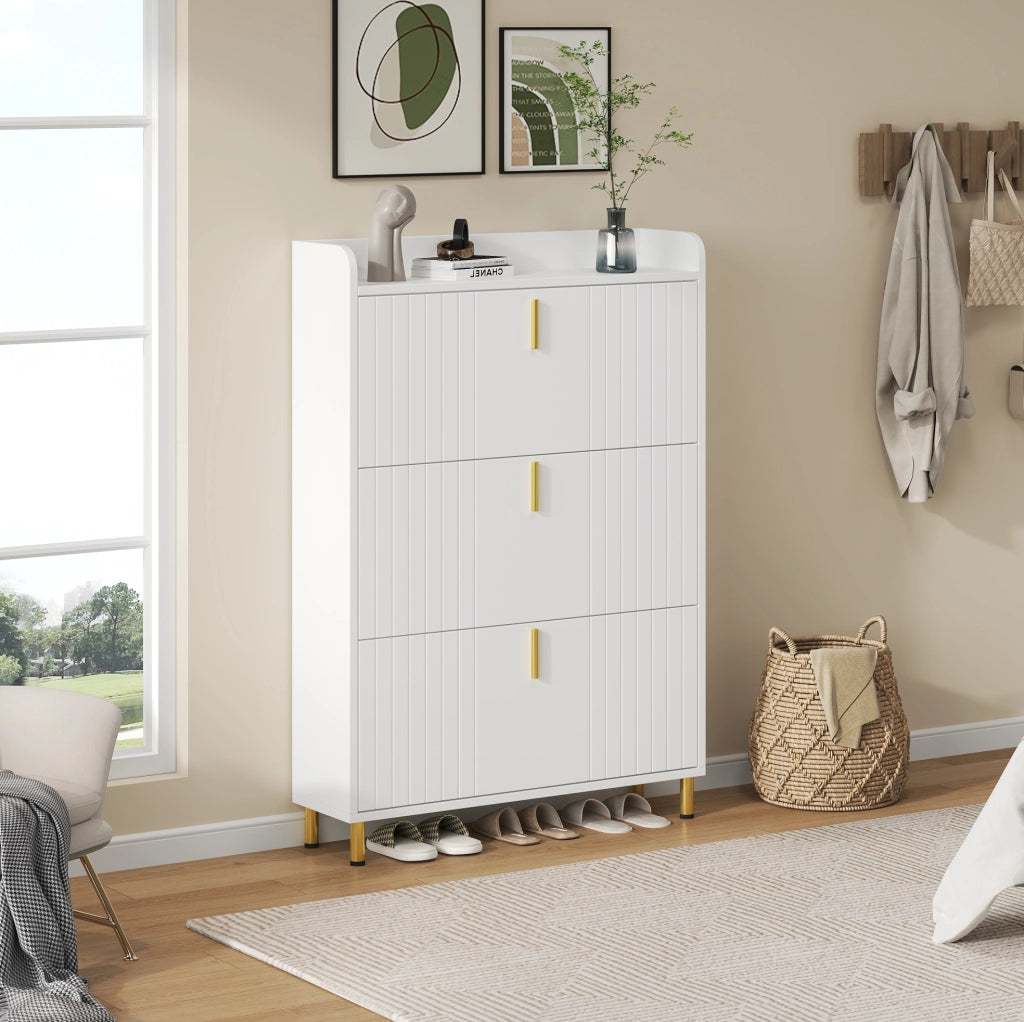 Scarpiera a 3 ante in MDF bianco opaco; 80 ¡Á 23 ¡Á 123.5 cm