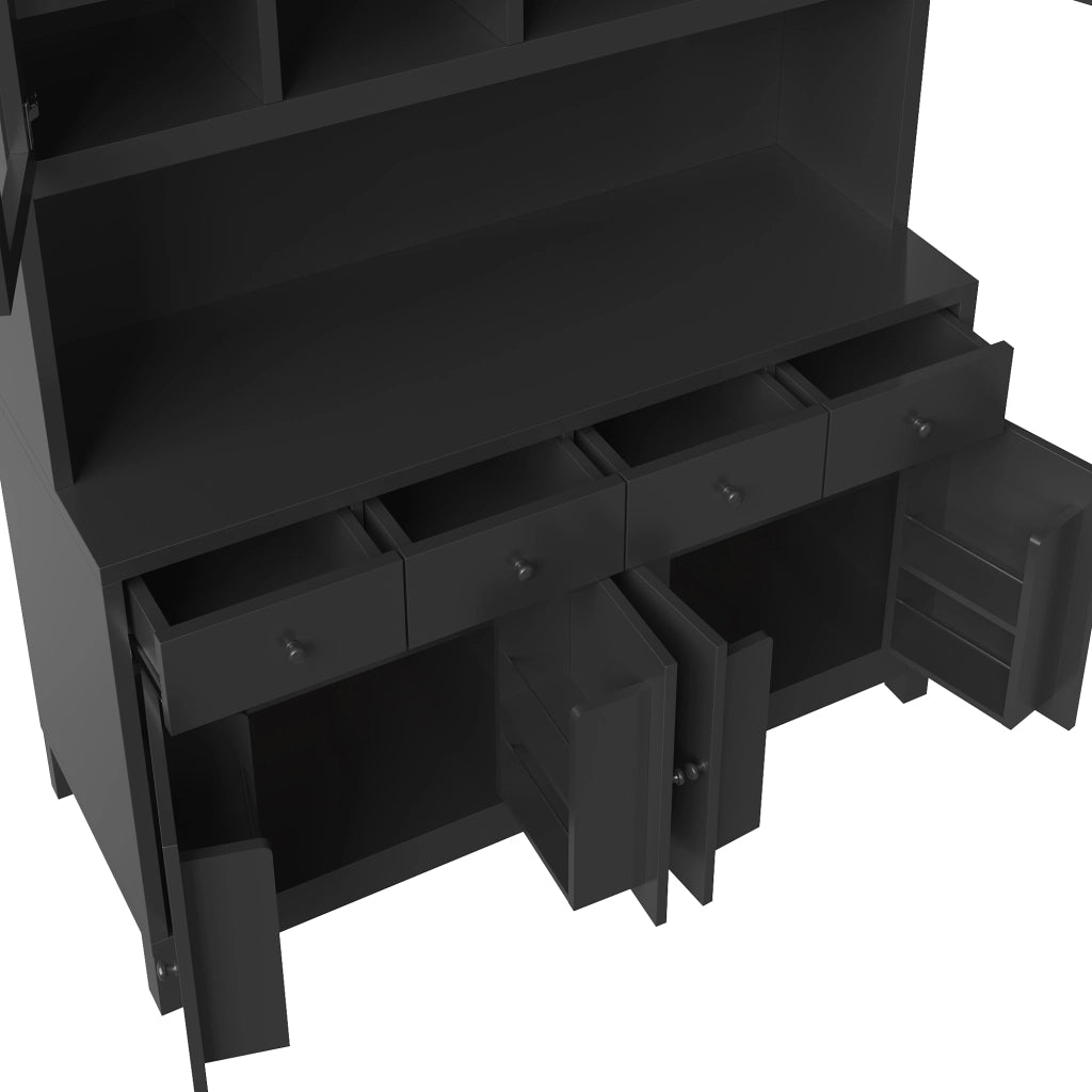 Credenza alta 140x38.5x180 cm con illuminazione LED RGB controllabile tramite app in MDF nera