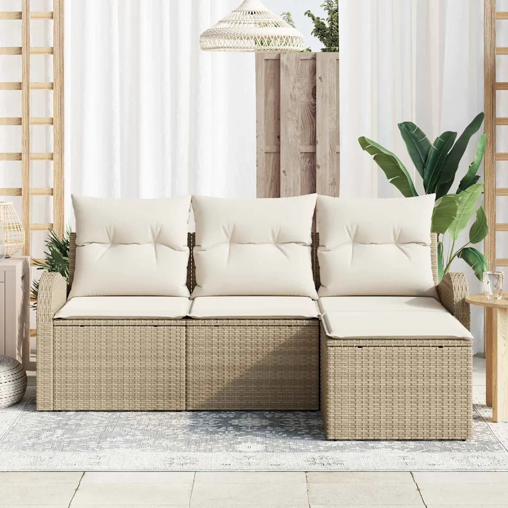 Set di divani con cuscino 4 pcs Beige e Bianco polyrattan