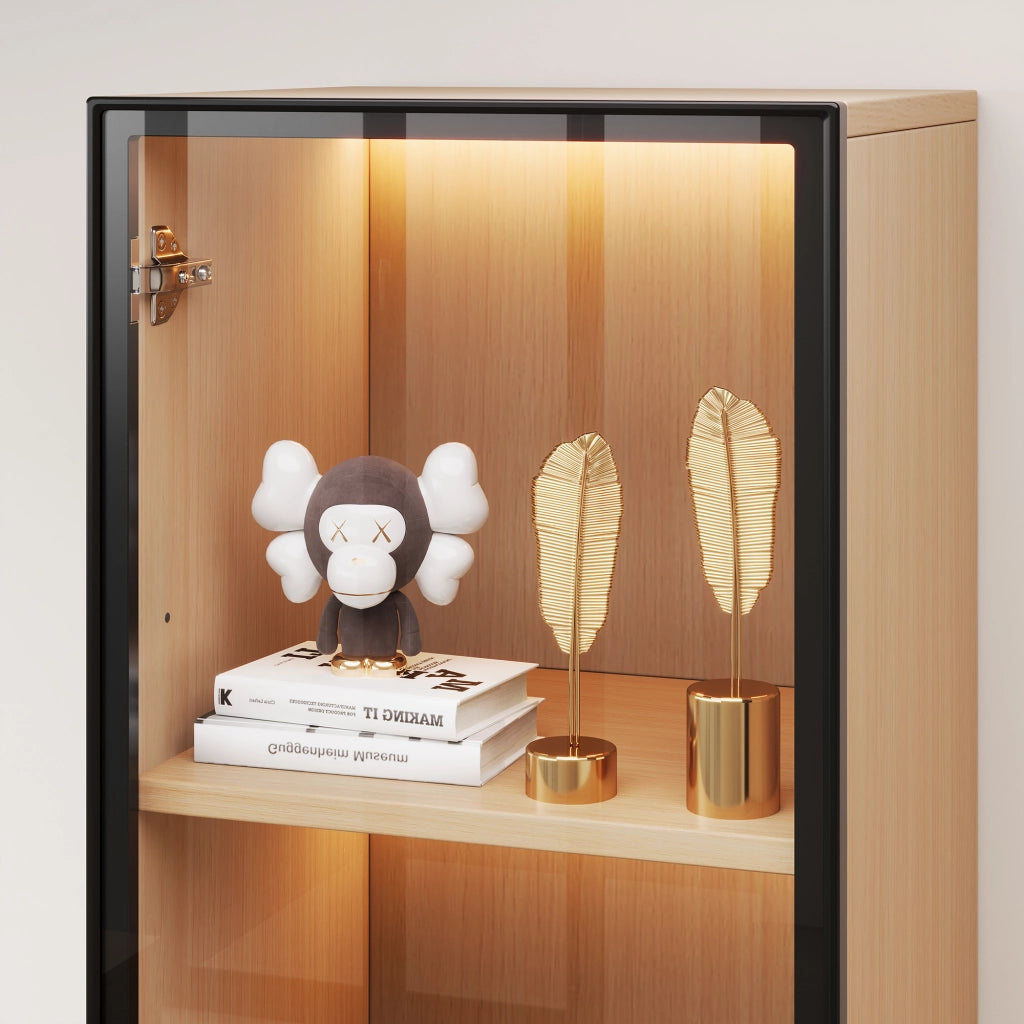 Vetrina con anta in vetro temperato; LED multicolore regolabili e cerniere ammortizzate in MDF effetto rovere 40 × 40 × 165 cm
