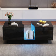 Tavolino da caff¨¨ LED 100x50x35 cm con 2 cassetti in MDF e acrilico nero