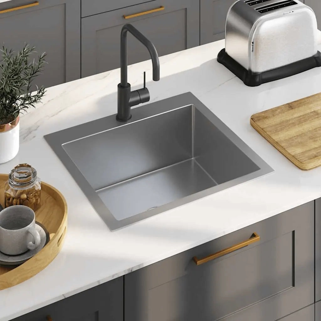 Lavello da Cucina Lavorato a Mano-Lavandino-Lavabo in Acciaio Inox 508109