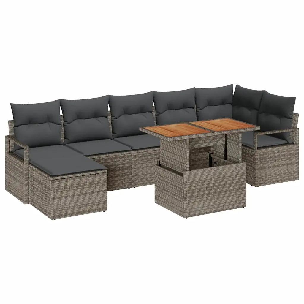 Set da Pranzo per Giardino con cuscino 8 pcs Grigio e Marrone