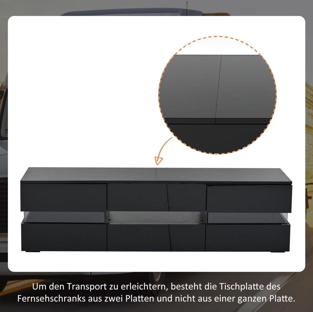 Mobile TV moderno 160x39x45 cm con LED; 2 ante; 1 cassetto; finitura nero lucido