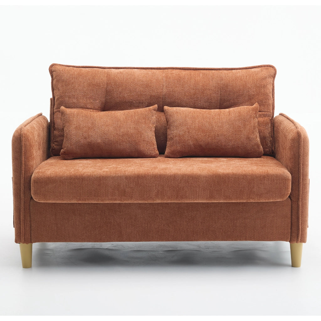 Divano 2 Posti con Braccioli e Tasche Laterali ¨C MINIMAL ¨C Chenille Marrone 127 cm
