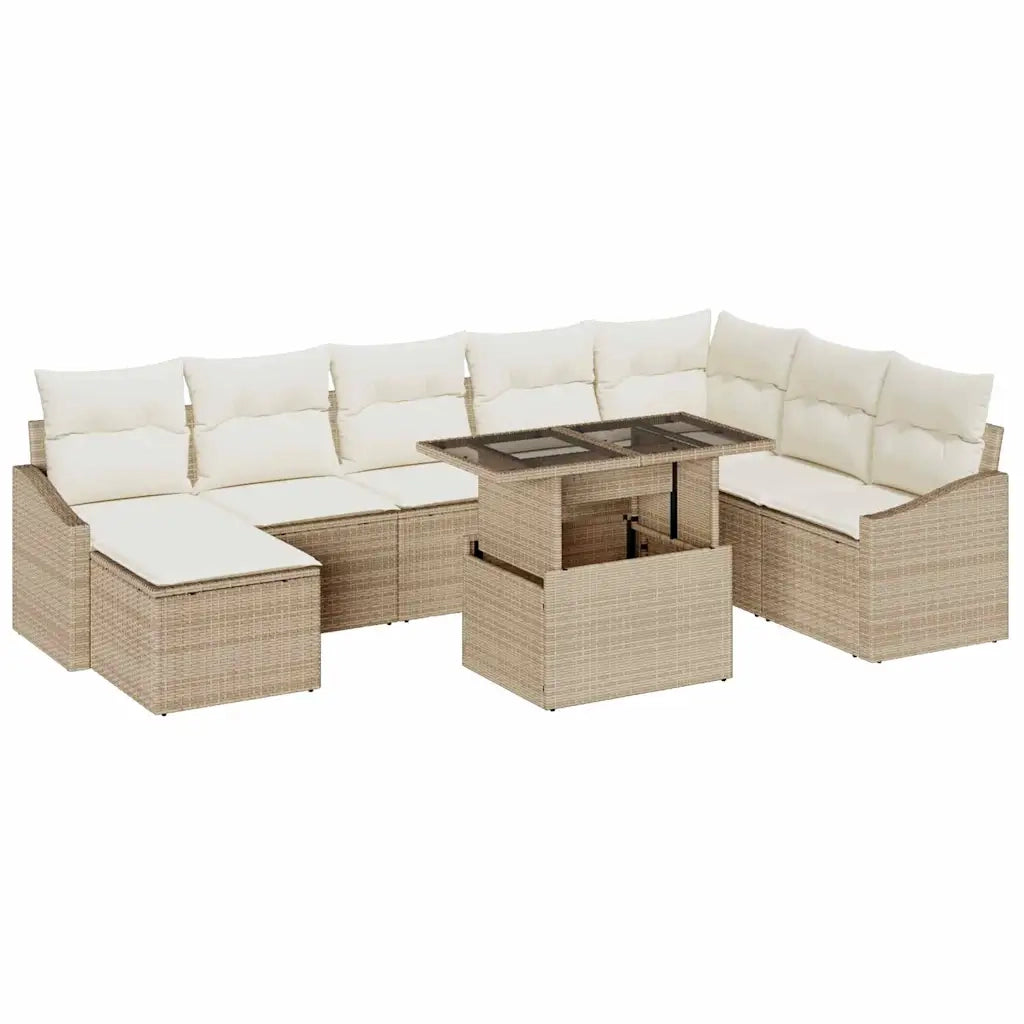 Set di divani con cuscino 9 pcs Beige e Crema polyrattan