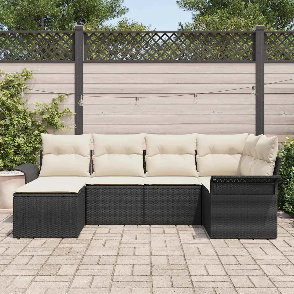 Set Divano da Giardino con archiviazione 6 pcs Nero polyrattan