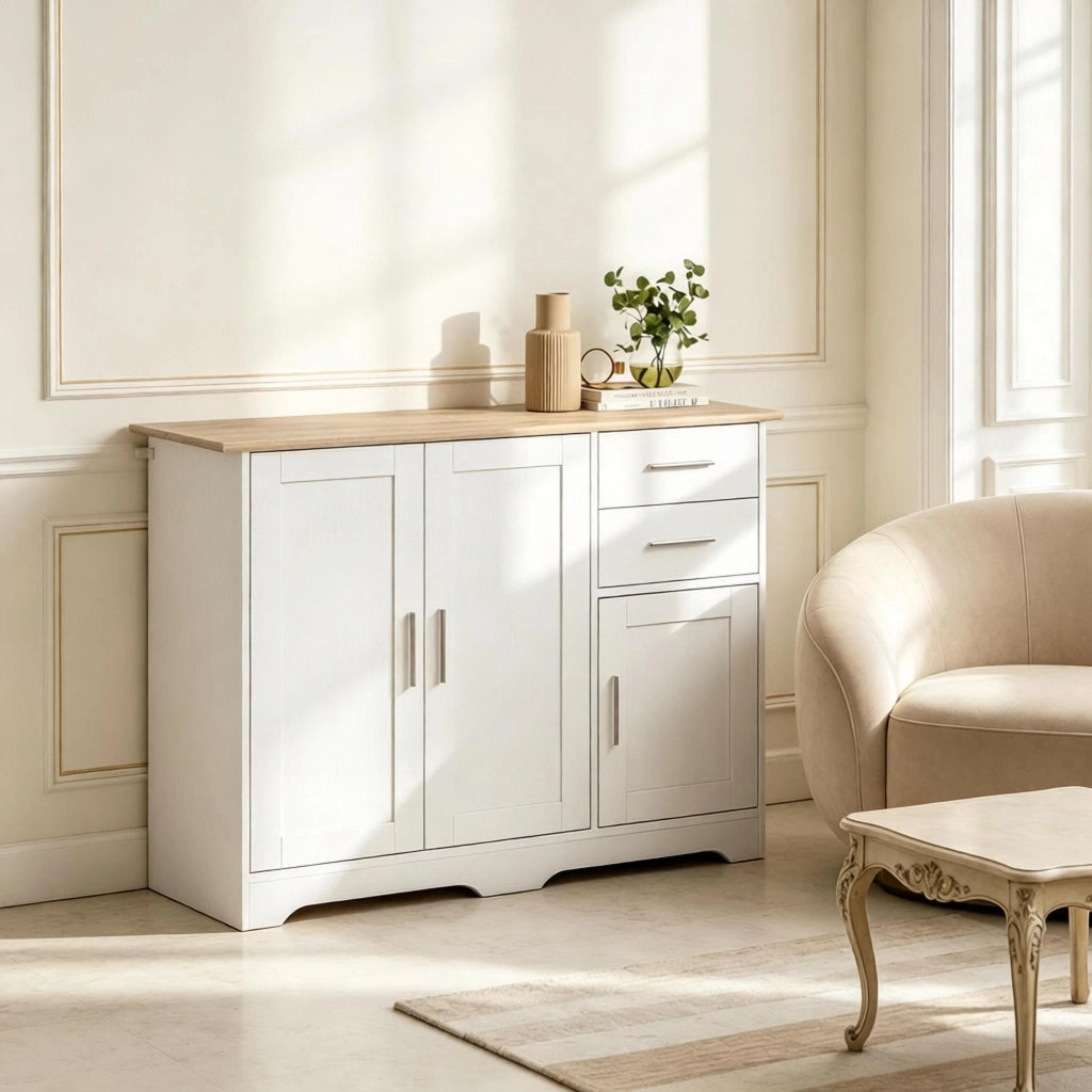 Madia con 2 cassetti e 2 ante con ripiano regolabile per soggiorno; cucina o ingresso; in MDF e truciolare; 100×40×78 cm