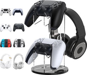 Supporto per controller e cuffie, houder universale in acrilico 2-in-1 per controller e cuffie, accessori per gaming, supporto per cuffie e controller, accessori, nero