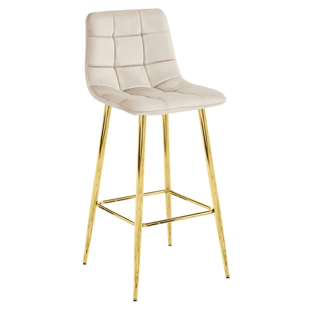 Sgabello alto Arceto in velluto beige e gambe dorate